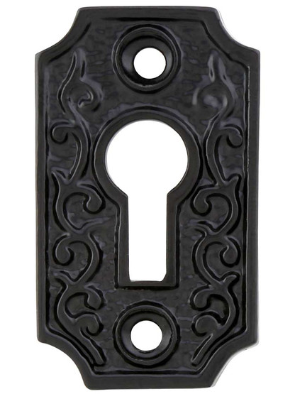 Cast-Iron Scroll Keyhole Cover in Matte Black.